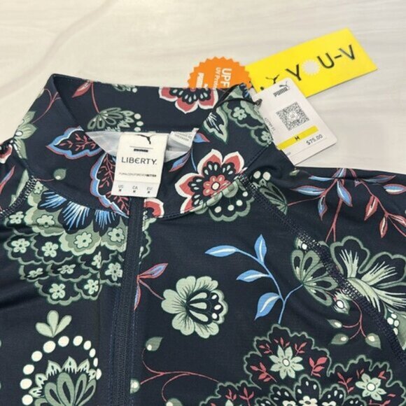 NWT Puma x Liberty Women's Navy Floral Quarter Zip Long Sleeve Blouse Top Size M - Picture 5 of 8